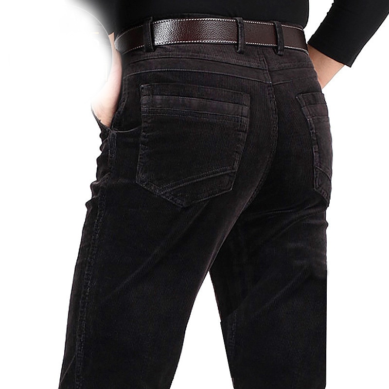 Men's Dress Pants Corduroy Pants Winter Pants Trousers Pocket Plain Warm Breathable Full Length Wedding Business Casual Casual Trousers Black Brown Micro-elastic2