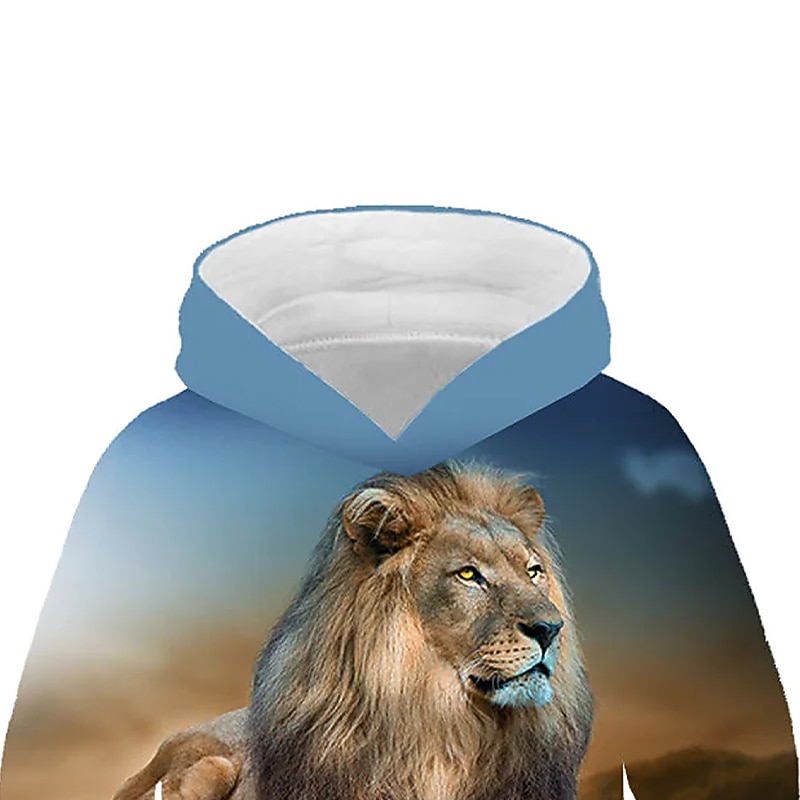 Boys 3D Lion Hoodie Long Sleeve 3D Print Spring Fall Winter Active Streetwear Kids 3-12 Years School Outdoor Daily3