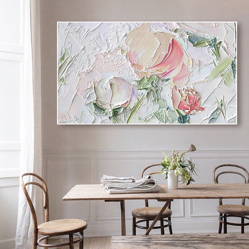 Handmade Oil Painting Canvas Wall Art Decoration Abstract Plant Floral Painting White Flower for Home Decor Rolled Frameless Unstretched Painting - Main Image