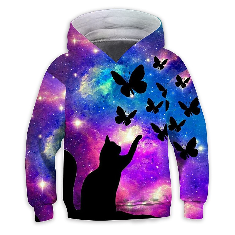 Girls' 3D Animal Cat Butterfly Hoodie Long Sleeve 3D Print Spring Fall Winter Active Sports Fashion Kids 3-12 Years Outdoor Daily Indoor Regular Fit