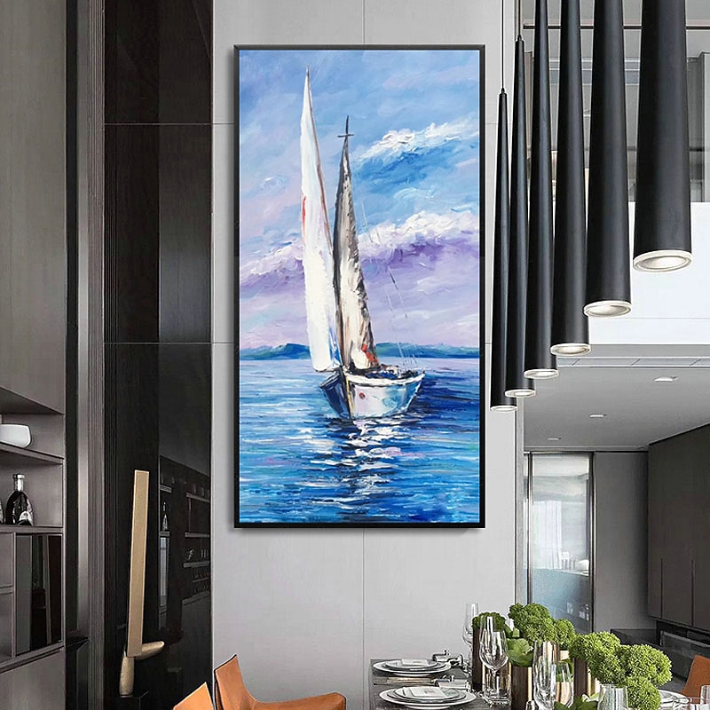 Oil Painting Handmade Hand Painted Wall Art Modern Abstract Sailboat Landscape Home Decoration Decor Rolled Canvas No Frame Unstretched4
