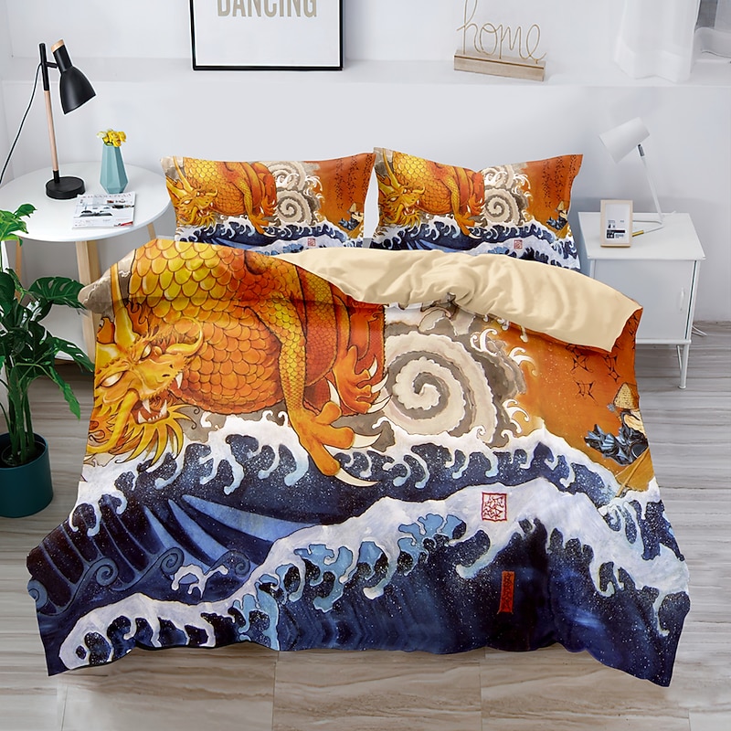 3D Bedding  Dragon print Print Duvet Cover Bedding Sets Comforter Cover with 1 print Print Duvet Cover or Coverlet，2 Pillowcases for Double/Queen/King4