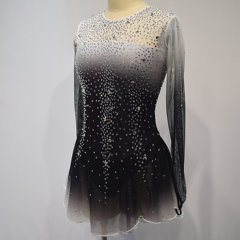 Figure Skating Dress Women's Girls' Ice Skating Dress Outfits White Yellow Pink Halo Dyeing Mesh Spandex High Elasticity Competition Skating Wear Crystal / Rhinestone Long Sleeve Ice Skating Figure2