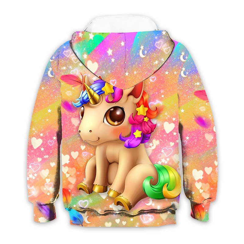 Girls' 3D Animal Unicorn Hoodie Long Sleeve 3D Print Spring Winter Active Sports Fashion Polyester Kids 3-12 Years Outdoor Daily Indoor Regular Fit2