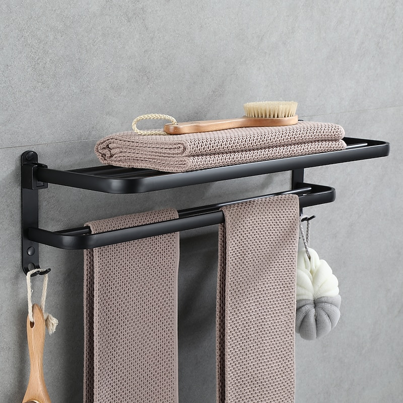Aluminum Towel Rack for Bathroom,2-Layer Wall Mounted Towel Bar Towel Holder Bathroom Hardware Storage