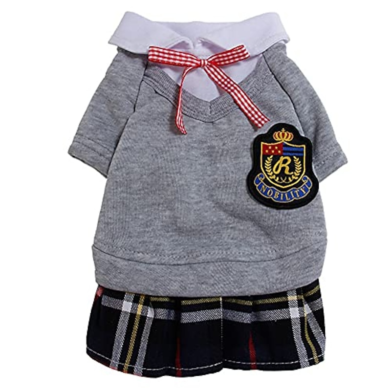 Pet Clothing Clothes for Dogs Campus Style Lovers Outfit Small Dog Puppy Plaid Dog Dress Hoodie Sweatshirts Pet Clothes