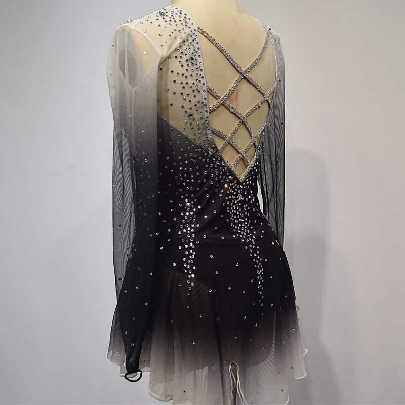 Figure Skating Dress Women's Girls' Ice Skating Dress Outfits White Yellow Pink Halo Dyeing Mesh Spandex High Elasticity Competition Skating Wear Crystal / Rhinestone Long Sleeve Ice Skating Figure4