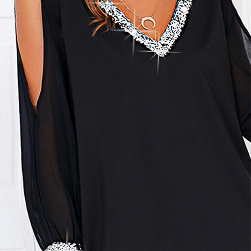 Women's Midi Dress Plaid Dress Shift Dress Stylish Modern Casual Wedding Guest Daily Date Loose Fit Plain Print Long Sleeve V Neck Black Summer Spring3