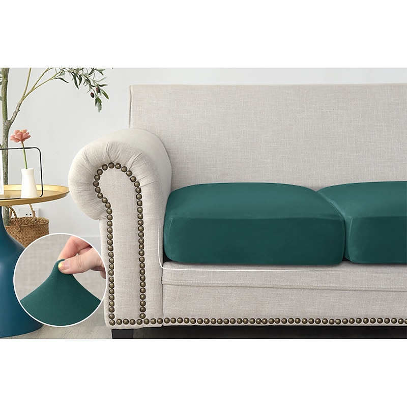 1 Piece Velvet Stretch Couch Cushion Cover Burgundy Plush Cushion Slipcover for Chair Cushion Furniture Protector Seat Cushion Sofa Cover with Elastic Bottom Washable4