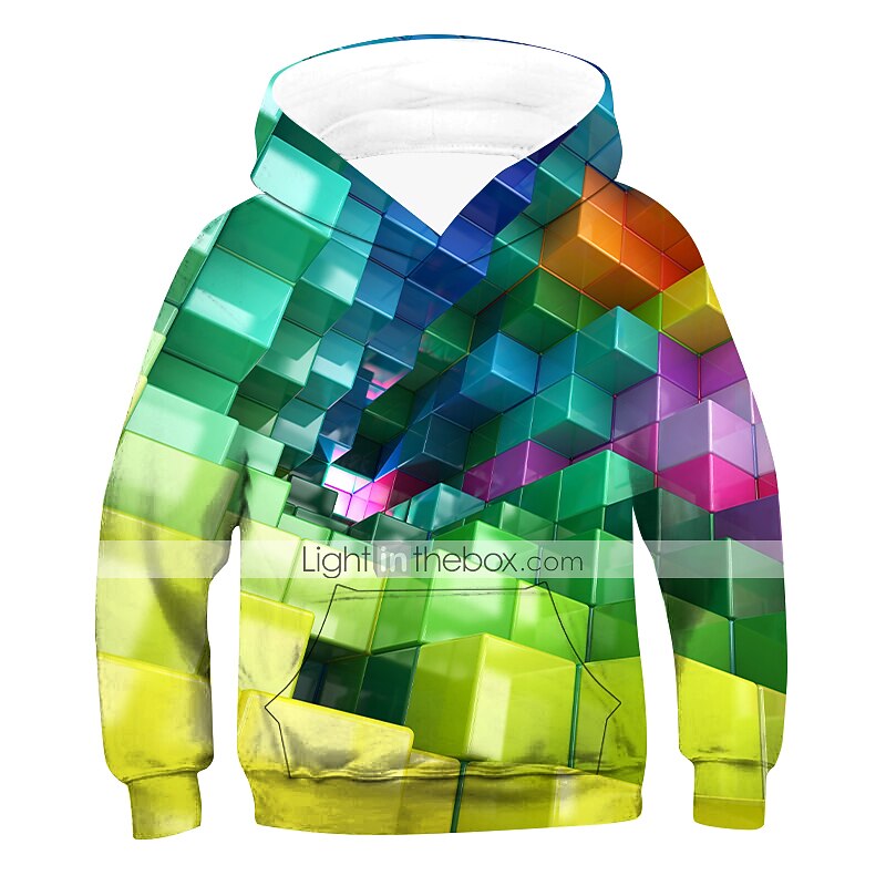 Boys 3D Geometric Optical Illusion Hoodie Long Sleeve 3D Print Spring Fall Winter Active Basic Kids 2-12 Years School Outdoor Daily3