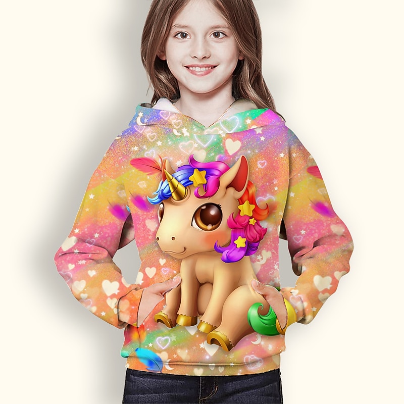 Girls' 3D Animal Unicorn Hoodie Long Sleeve 3D Print Spring Winter Active Sports Fashion Polyester Kids 3-12 Years Outdoor Daily Indoor Regular Fit3