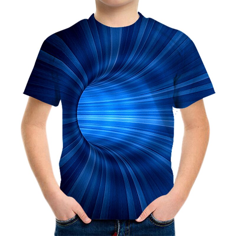 Kids Boys' T shirt Short Sleeve Blue 3D Print Optical Illusion Color Block School Daily Indoor Active Streetwear Cool Sports 3-12 Years / Summer4