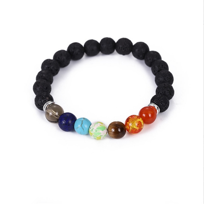 hot selling  natural volcanic stone colorful seven chakra bracelet agate stone beads bracelet2