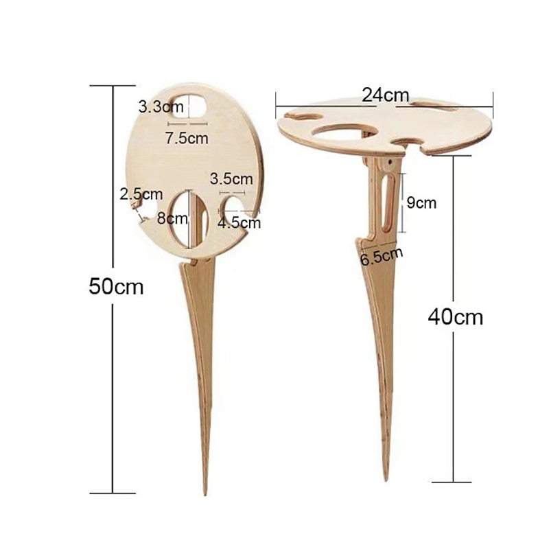 Outdoor Wine Table, Folding Wine Table Stake, Outdoor Wine Picnic Table, Portable Wine Glasses & Bottle Holder, Snack and Cheese Holder Tray for Backyard Camping, Beach, Wood Wine Rack4