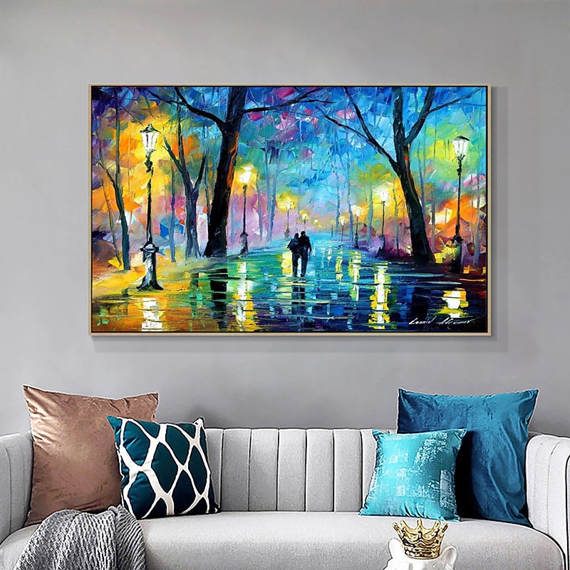 Oil Painting Handmade Hand Painted Wall Art Abstract Blue Tree Night Street Scenery Home Decoration Decor Rolled Canvas No Frame Unstretched4