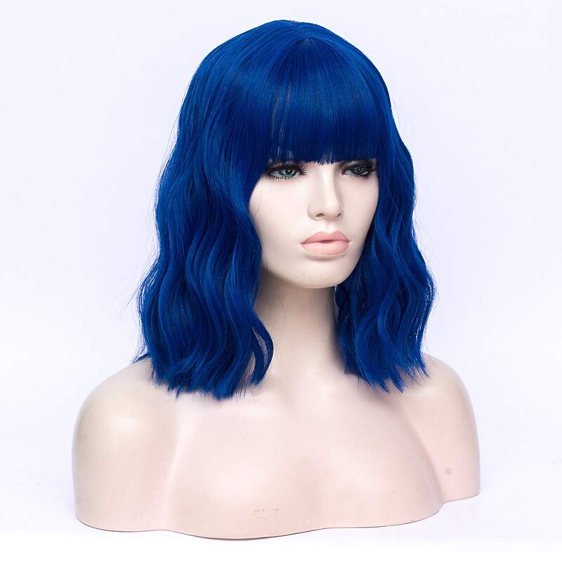 Synthetic Wig Wavy Bob Wig Short Pink Synthetic Hair Women's Cosplay Party Fashion Blue Purple Orange2