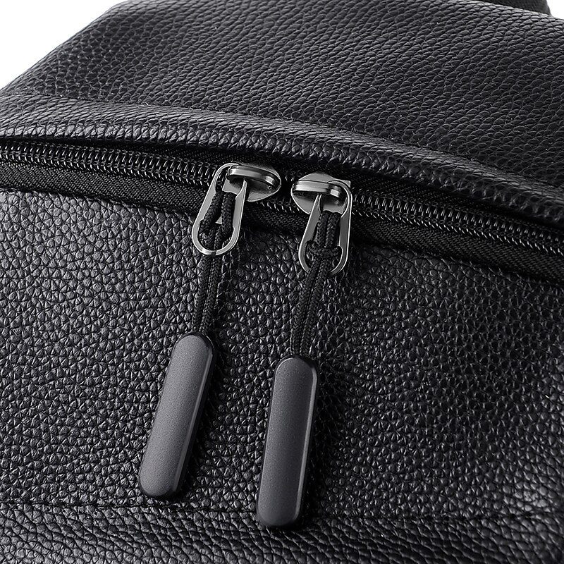 Men's Black Faux Leather Backpack with Buckle Straps and Zipper Pockets – Stylish Anti-Theft Travel and Commuter Bag for Work or Daily Use4