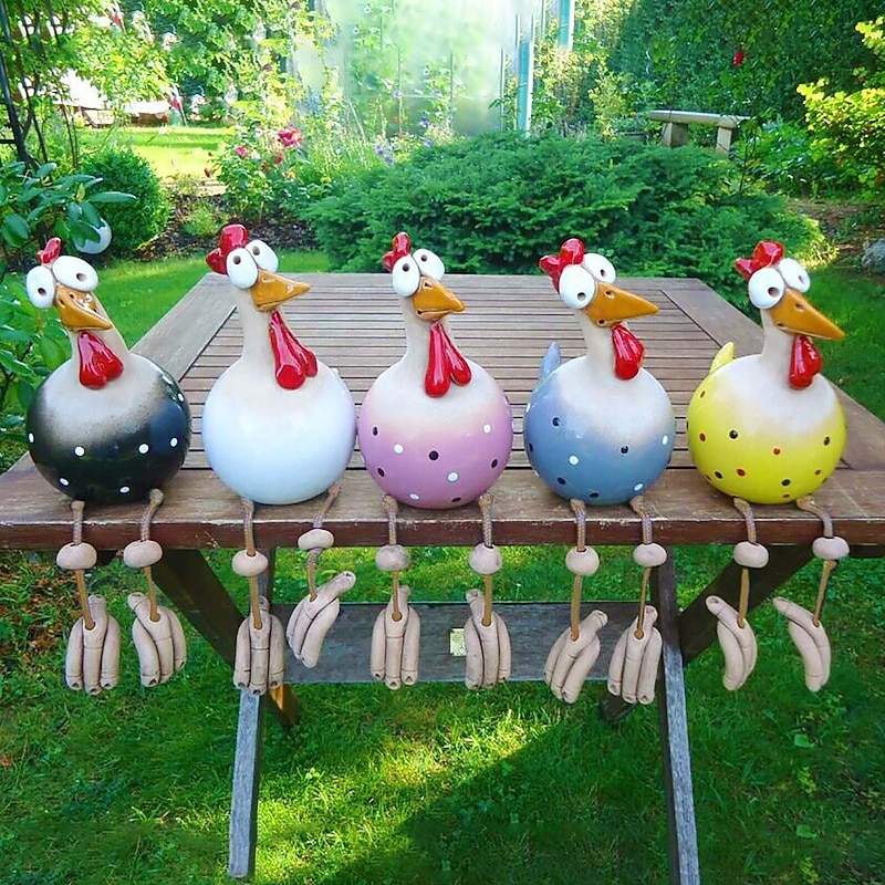 Chicken Garden Decor Statues Sculptures Decoration Home Animal Funny Resin Figurines Garden Plug Pottery Figure Ornaments