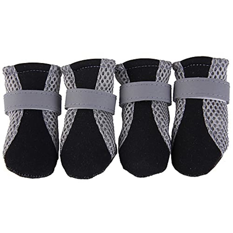 4Pcs Pet Dog Shoes Non-Slip Soft Sole Breathable Mesh Adjustable Straps Boots Dog Boots for Small Medium Large Dogs - Black S2