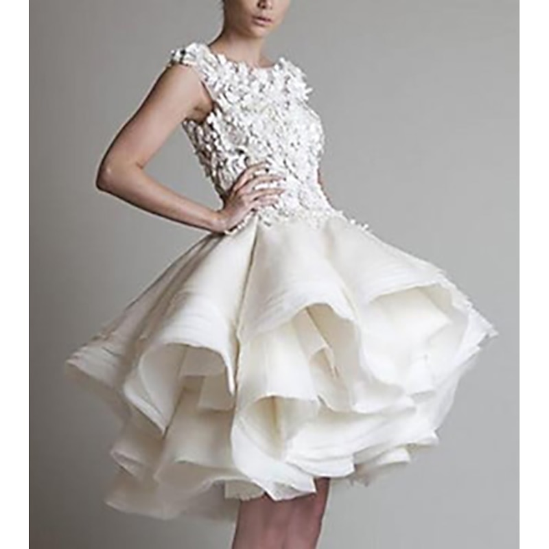 Ball Gown Cocktail Dresses 1950s Dress Valentine's Day Homecoming Short / Mini Sleeveless Jewel Neck Organza with Appliques Tiered Shouder Flower