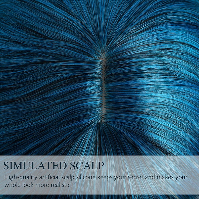 Blue Wigs for Women Wavy Wave Head Wig With Bangs Natural Gradient Purple Wig Synthetic Hair Shoulder Length Short Curly Hair Wig 8inch (about 20cm) Christmas Party Wigs4