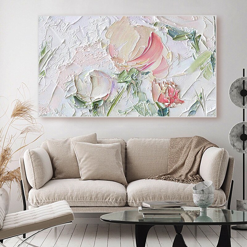 Handmade Oil Painting Canvas Wall Art Decoration Abstract Plant Floral Painting White Flower for Home Decor Rolled Frameless Unstretched Painting2
