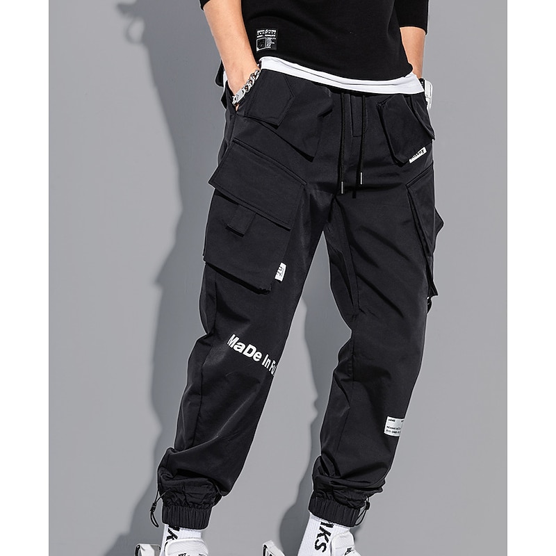Men's Cargo Pants Cargo Trousers Joggers Trousers Techwear Elastic Waist Drawstring Flap Pocket Plain Soft Outdoor Casual Daily Fashion Streetwear Black Blue4