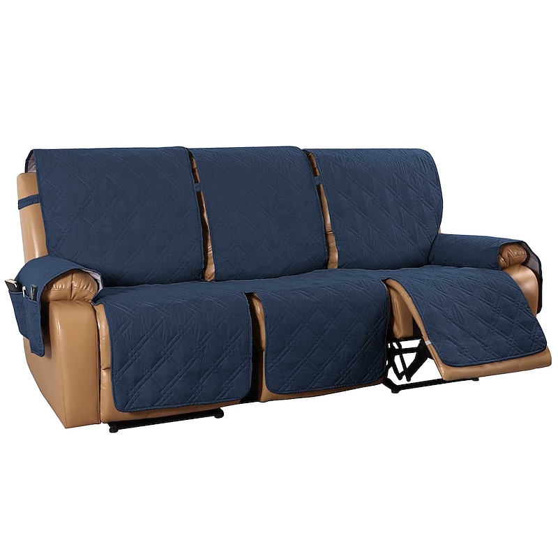 3 Seater Anti-Slip Reclining Couch Covers fit Leather Recliner Sofa Water Resistant Anti-Scratch Couch Cover for Double Recliner Split Sofa Cover for Each Seat Furniture Protector with Elastic Straps 9