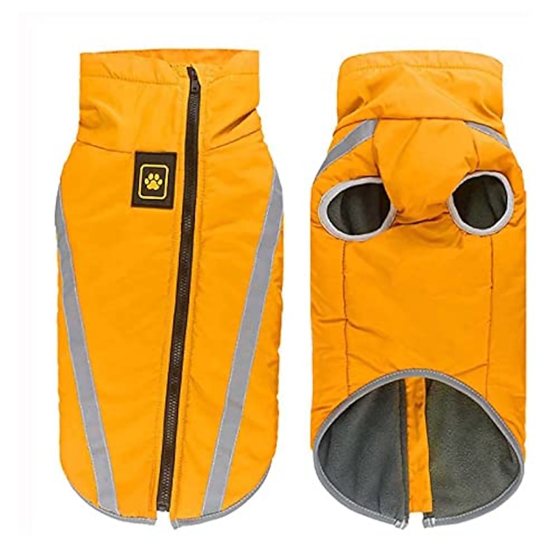 Waterproof Dog Coat Winter Warm Jacket with Strap Hole Outdoor Sport Waterproof Dog Clothes Outfit Vest for Small Medium Dogs,Yellow,XL