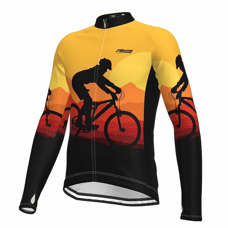 Men's Cycling Jersey Graphic Long Sleeve Bike Jersey Top with 3 Rear Pockets Mountain Bike MTB Road Bike Cycling Quick Dry Reflective Strips Back Pocket Moisture Wicking Sports Yellow Blue Sky Blue4