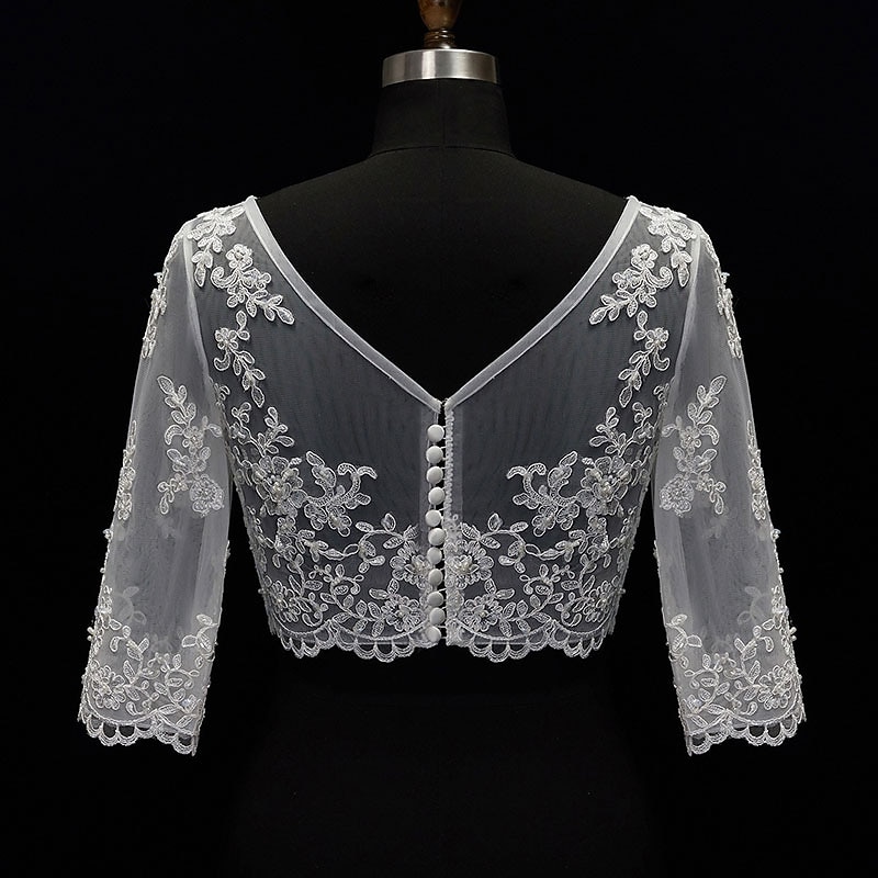 Shawl & Wrap Shawls Women's Wrap Bolero Sexy Bridal Half Sleeve Lace Wedding Wraps With Button For Wedding Spring & Summer2