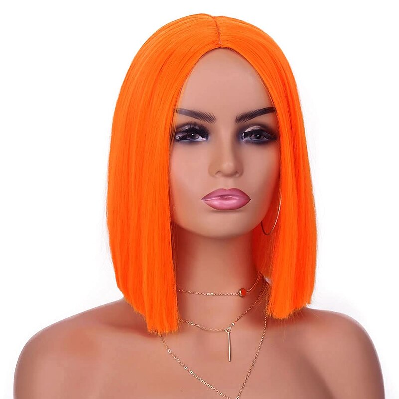 Orange Wigs for Women Short Orange Bob Wigs for Women Synthetic Middle Parting Heat Resistant Cosplay Custume Dating Party Bob Wig(12Inch)4