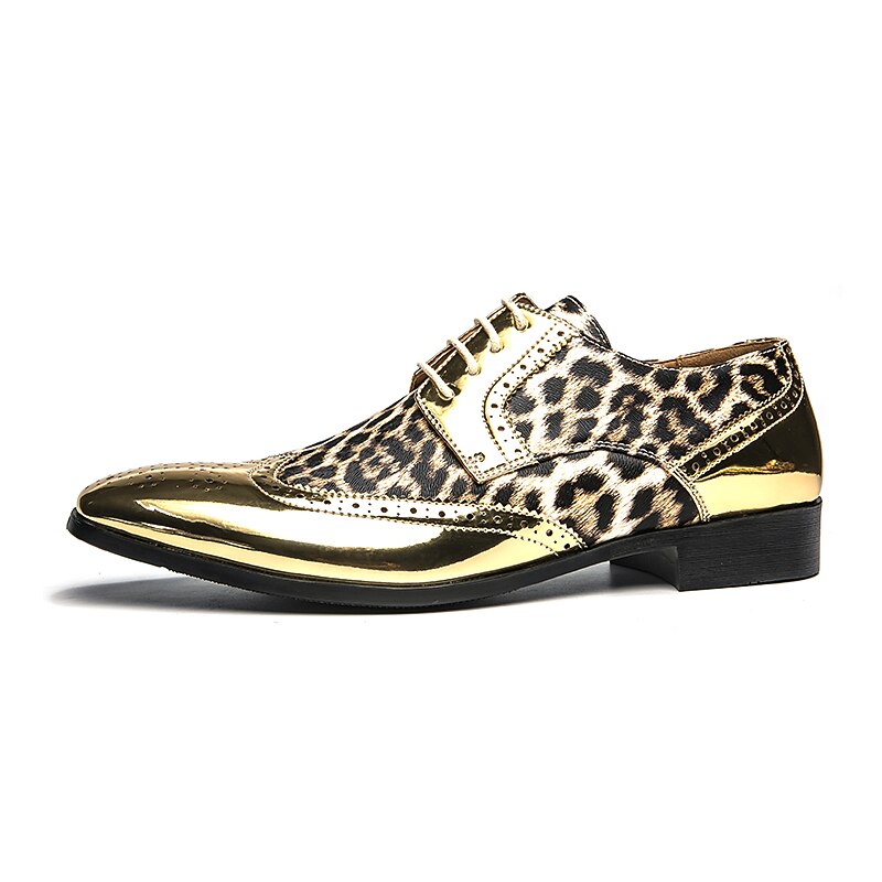 Men's Gold Metallic Oxford Shoes with Leopard Print – Statement Formal Dress Shoes for Special Occasions2