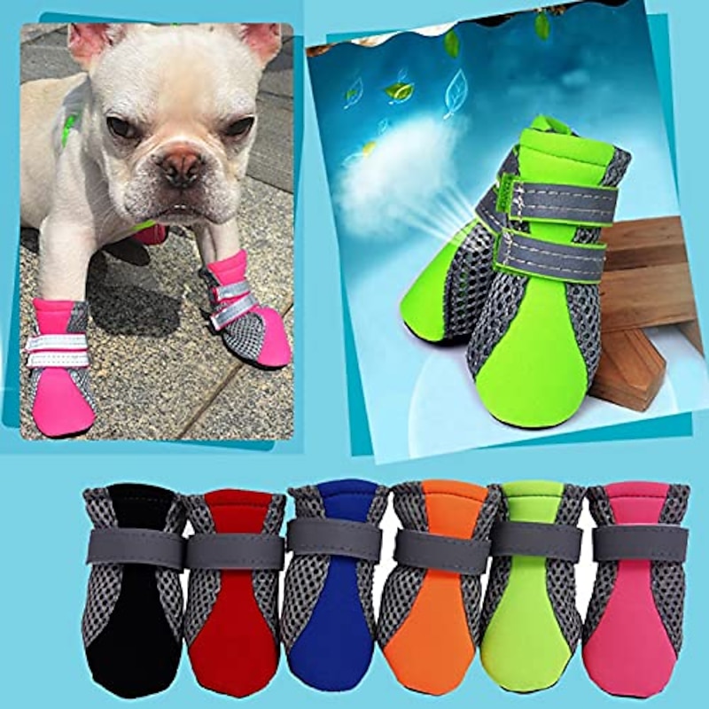 4Pcs Pet Dog Shoes Non-Slip Soft Sole Breathable Mesh Adjustable Straps Boots Dog Boots for Small Medium Large Dogs - Black S3