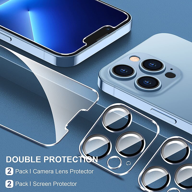 [2+2Pack] Screen Protector + Camera Lens Protector For Apple iPhone 16 Pro Max Plus iPhone 16 iPhone 15 Pro Max Plus iPhone 14 Pro Max iPhone 13 Tempered Glass 9H Hardness Anti-Fingerprint High4