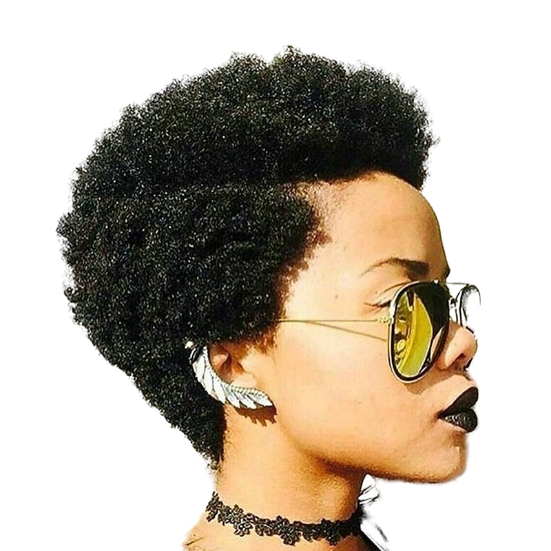 Remy Human Hair Wig Afro Curly Side Part Natural Designers African American Wig Capless Chinese Hair Women's Black 6 inch Party Party Evening Party / Evening2