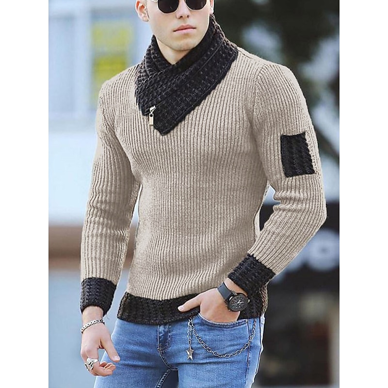 Men's Sweater Pullover Sweater Jumper Turtleneck Sweater Knit Knitted Solid Color Turtleneck Chunky Daily Clothing Apparel Fall Winter Black Red S M L4