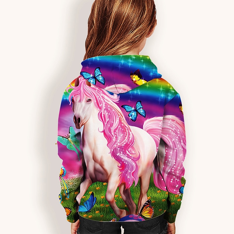 Kids Girls' Hoodie Long Sleeve Pink 3D Print Rainbow Unicorn Animal Pocket Daily Indoor Outdoor Active Fashion Daily Sports 3-12 Years4