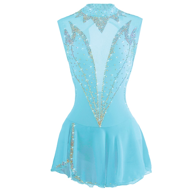 Figure Skating Dress Women's Girls' Ice Skating Dress Outfits White Pink Burgundy Open Back Mesh Spandex High Elasticity Competition Skating Wear Crystal / Rhinestone Sleeveless Ice Skating Figure4