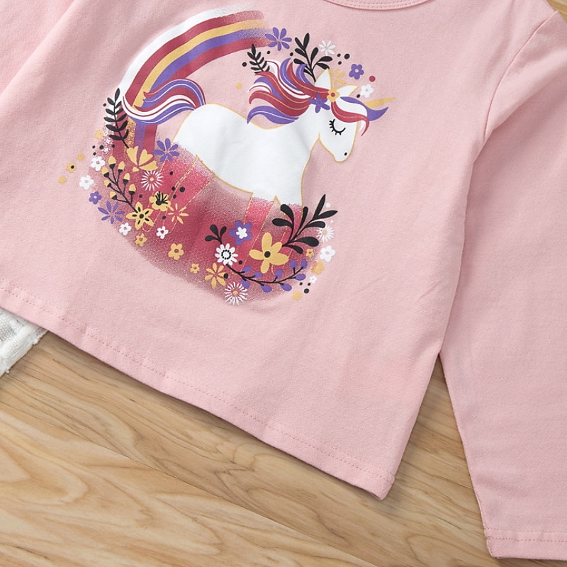Girls' 3D Animal Unicorn Pajamas Long Sleeve Spring Fall Active Adorable Kids 4-12 Years Indoor Regular Fit4