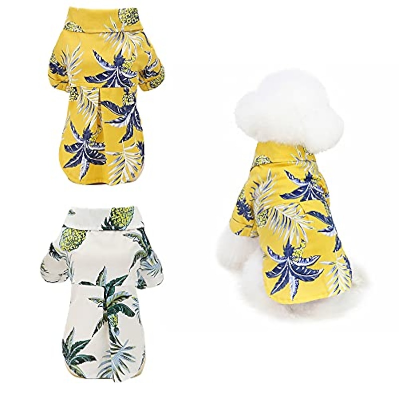 Dog Hawaiian Shirt 2 Pieces Puppy Clothes with Dog Bath Brush  for Small Medium Large Dogs Boy Breathable Coconut Tree Dog T-Shirt2