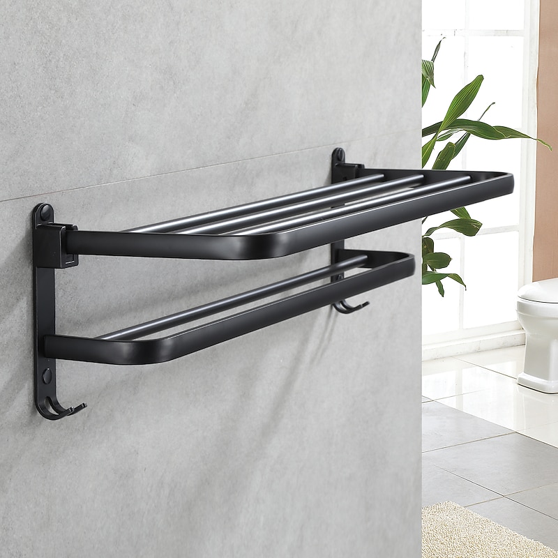 Aluminum Towel Rack for Bathroom,2-Layer Wall Mounted Towel Bar Towel Holder Bathroom Hardware Storage4