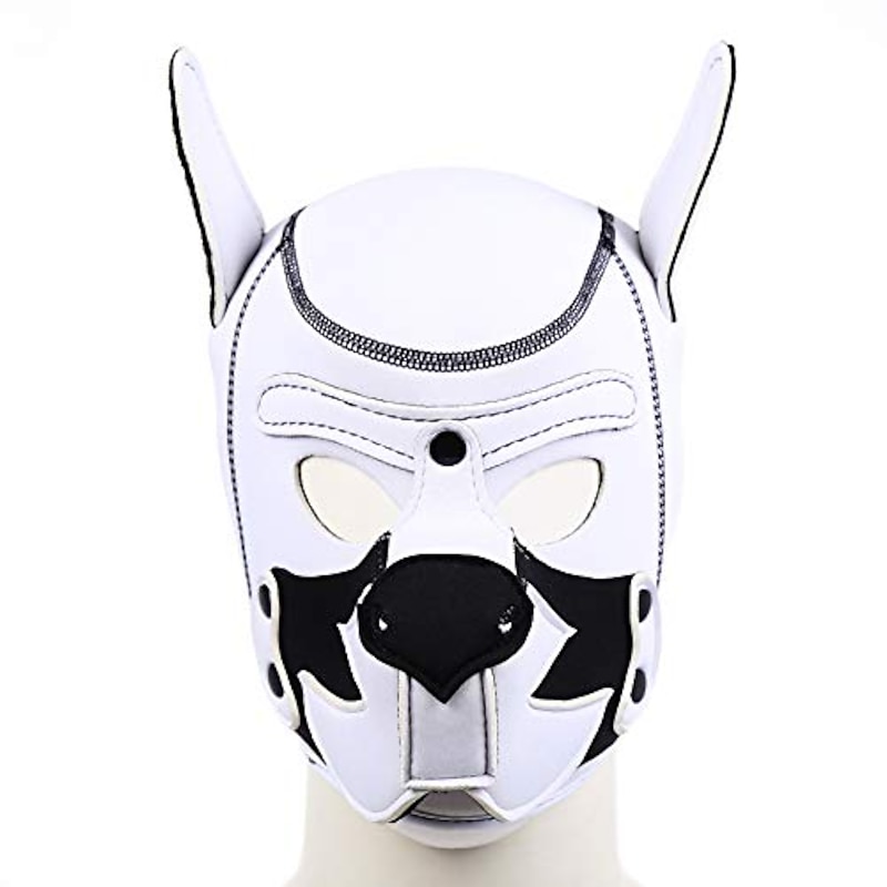 Full Face Mask Dog Puppy Hood White Helmet Removable Mouth Cosplay Costume Party Props (white)2