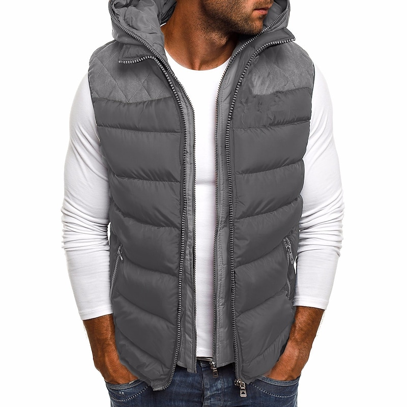 Men's Puffer Vest Gilet Street Sports Outdoor Hoodie Winter Autumn Padded Windproof Color Block Zipper Black Wine Army Green Navy Blue Vest3