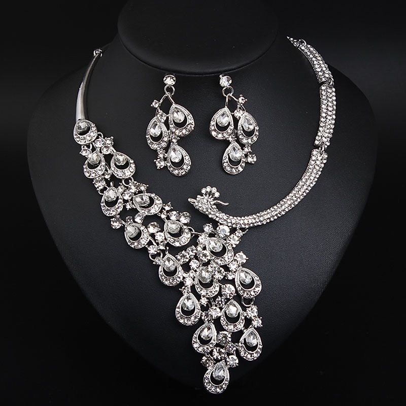 Bridal Jewelry Sets 1 set Crystal Rhinestone Alloy 1 Necklace Earrings Women's Statement Colorful Cute Fancy Peacock irregular Jewelry Set For Party Wedding dress to impress3