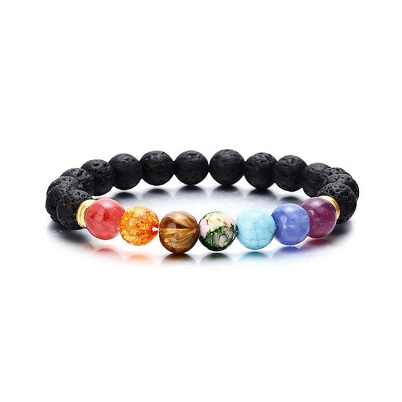hot selling  natural volcanic stone colorful seven chakra bracelet agate stone beads bracelet