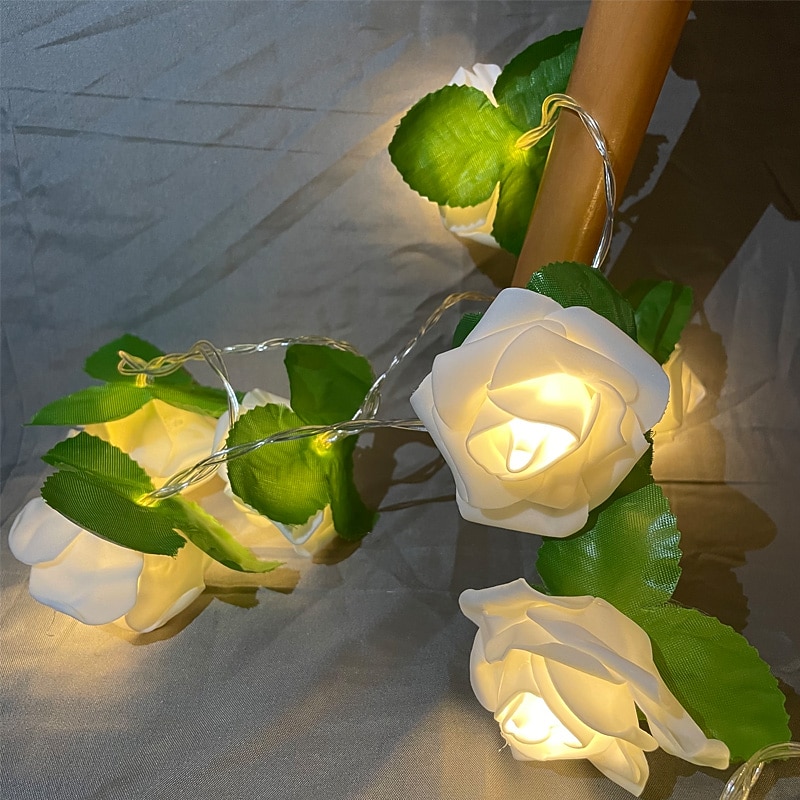 Rose Flower Leaf Fairy String Lights 3M-20LEDs 1.5M-10LEDs Wedding Garden Party Holiday Valentines Lights Decoration Battery or USB Powered3