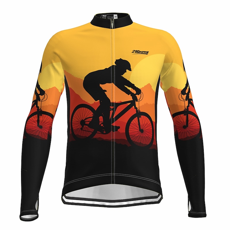 Men's Cycling Jersey Graphic Long Sleeve Bike Jersey Top with 3 Rear Pockets Mountain Bike MTB Road Bike Cycling Quick Dry Reflective Strips Back Pocket Moisture Wicking Sports Yellow Blue Sky Blue2