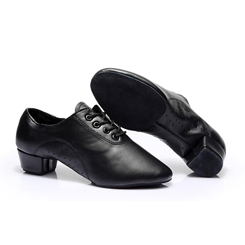 Men's Black Faux Leather Lace - Up Dance Shoes, Sturdy Low Heel & Soft Suede Sole, Comfortable & Stylish for Ballroom & Latin Dance