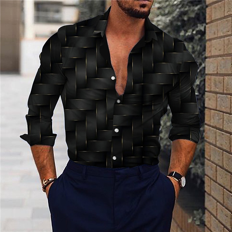 Men's Optical Illusion Shirt Button Up Shirt Long Sleeve Fashion Designer Casual Outdoor Street Casual Summer Spring Turndown Print Button-Down Black Wine Blue Brown Green